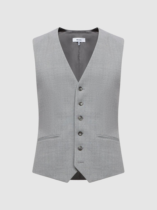 Reiss Suits &amp; Tailoring | Arrow Slim Fit Wool Blend Waistcoat Soft Grey - Men