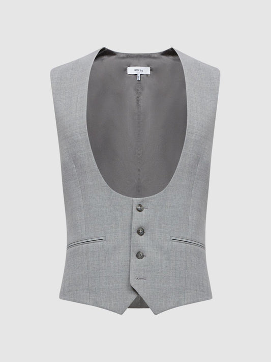 Reiss Suits &amp; Tailoring | Arrow Slim Fit Wool Blend Waistcoat Soft Grey - Men