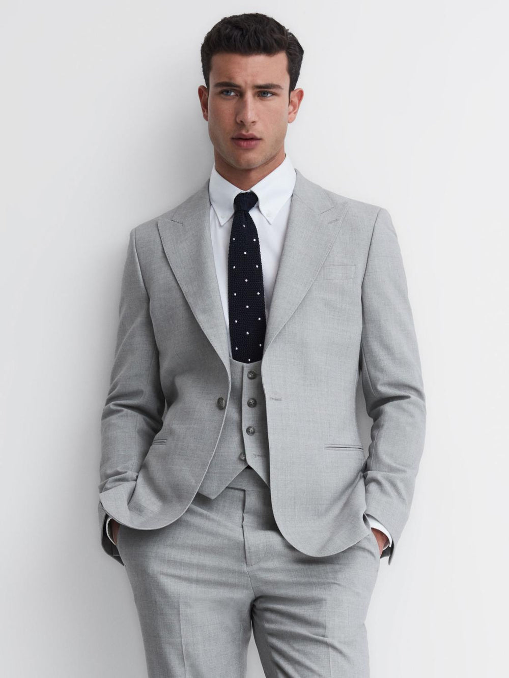 Reiss Suits &amp; Tailoring | Arrow Slim Fit Wool Blend Waistcoat Soft Grey - Men