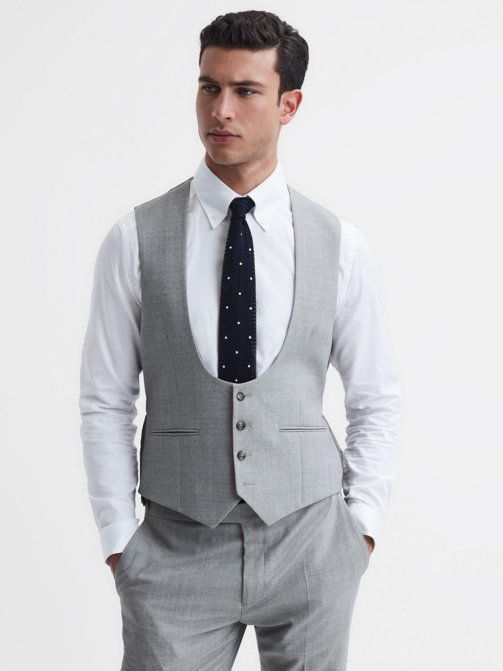 Reiss Suits &amp; Tailoring | Arrow Slim Fit Wool Blend Waistcoat Soft Grey - Men