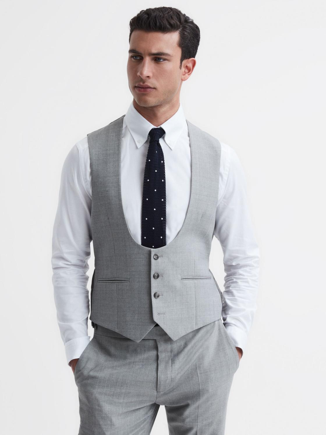 Reiss Suits &amp; Tailoring | Arrow Slim Fit Wool Blend Waistcoat Soft Grey - Men