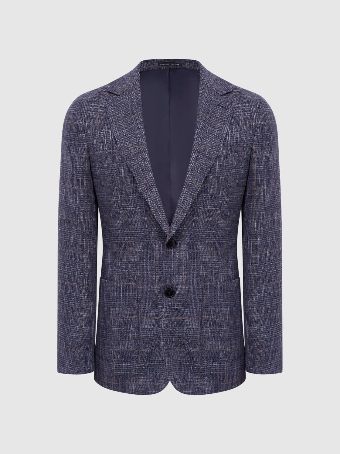 Reiss Suits &amp; Tailoring | Belvedere Single Breasted Check Blazer Indigo - Men