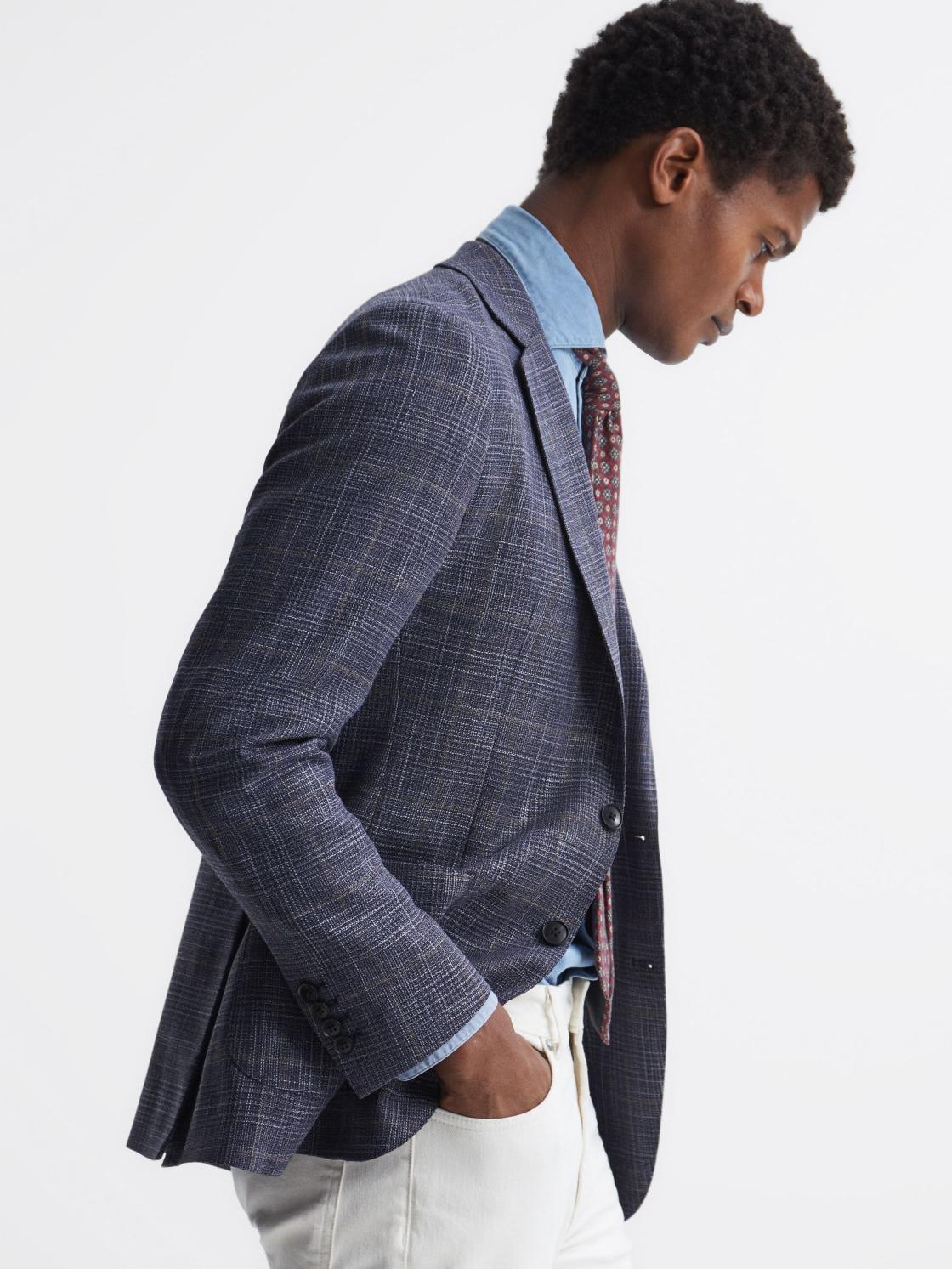 Reiss Suits &amp; Tailoring | Belvedere Single Breasted Check Blazer Indigo - Men