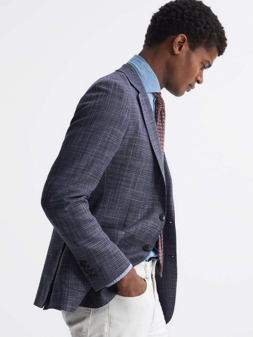Reiss Suits &amp; Tailoring | Belvedere Single Breasted Check Blazer Indigo - Men