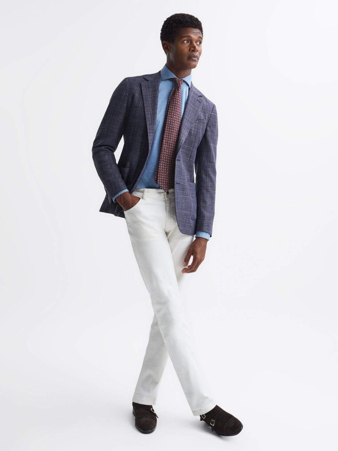 Reiss Suits &amp; Tailoring | Belvedere Single Breasted Check Blazer Indigo - Men