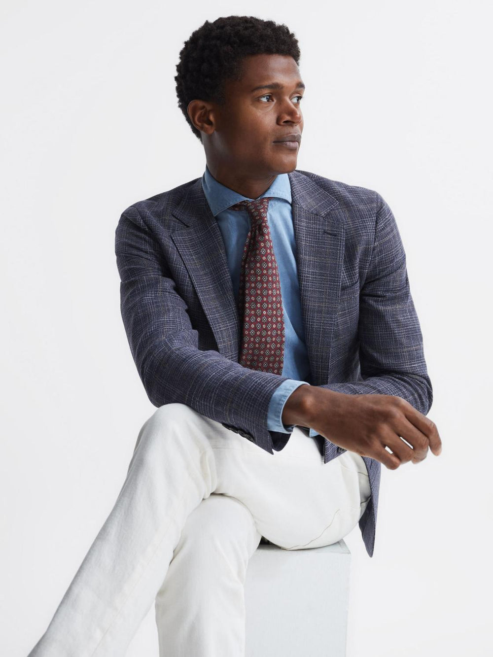 Reiss Suits &amp; Tailoring | Belvedere Single Breasted Check Blazer Indigo - Men