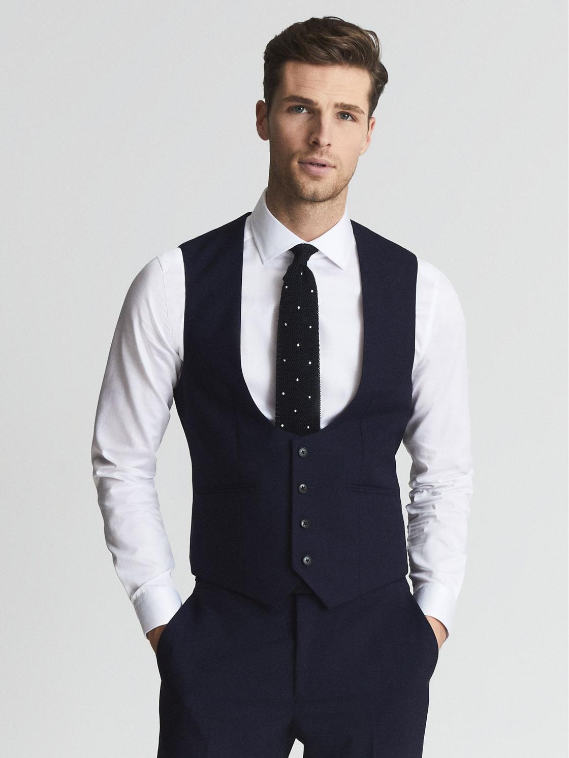 Reiss Suits &amp; Tailoring | Bold Hw Horse Shoe Wool Blend Slim Fit Waistcoat Navy - Men