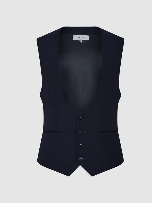 Reiss Suits &amp; Tailoring | Bold Hw Horse Shoe Wool Blend Slim Fit Waistcoat Navy - Men