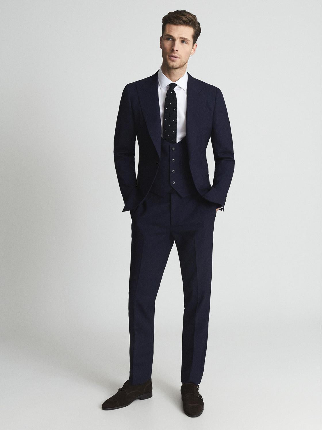 Reiss Suits &amp; Tailoring | Bold Hw Horse Shoe Wool Blend Slim Fit Waistcoat Navy - Men