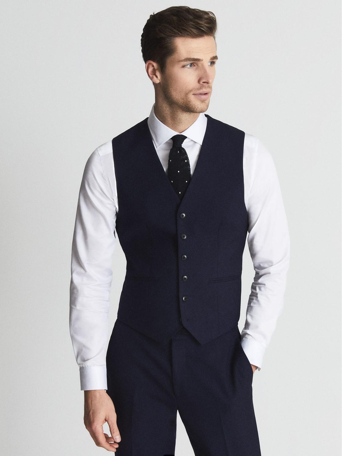 Reiss Suits &amp; Tailoring | Bold Wool Blend Slim Fit Waistcoat Navy - Men