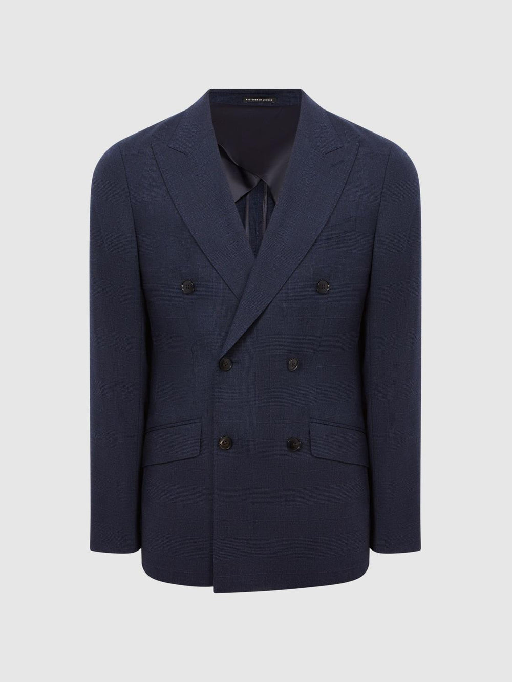 Reiss Suits &amp; Tailoring | Broadgate Double Breasted Prince Of Wales Check Blazer Blue - Men