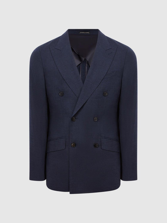 Reiss Suits &amp; Tailoring | Broadgate Double Breasted Prince Of Wales Check Blazer Blue - Men