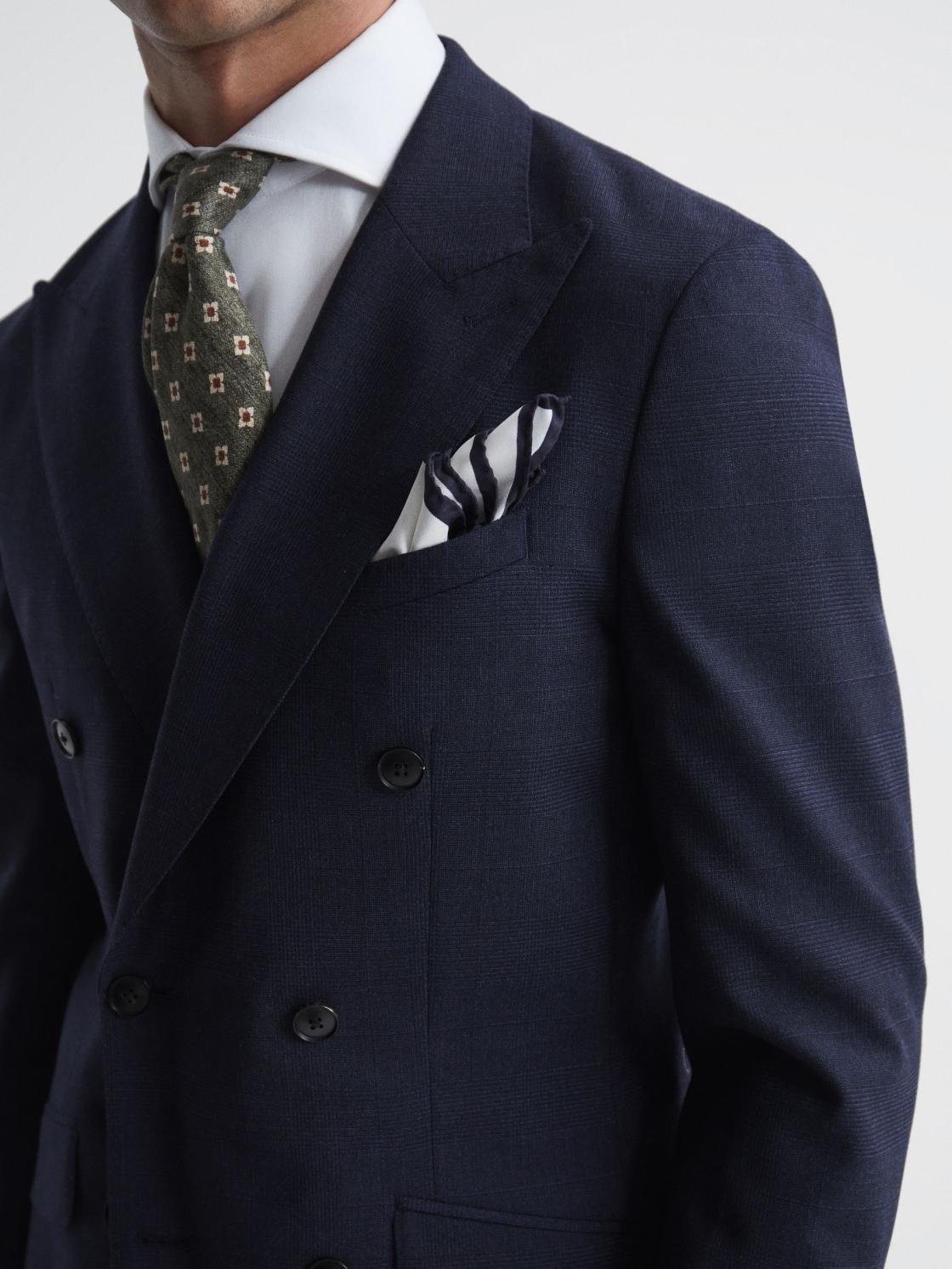Reiss Suits &amp; Tailoring | Broadgate Double Breasted Prince Of Wales Check Blazer Blue - Men