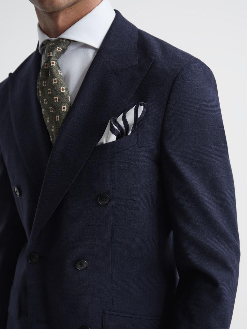 Reiss Suits &amp; Tailoring | Broadgate Double Breasted Prince Of Wales Check Blazer Blue - Men