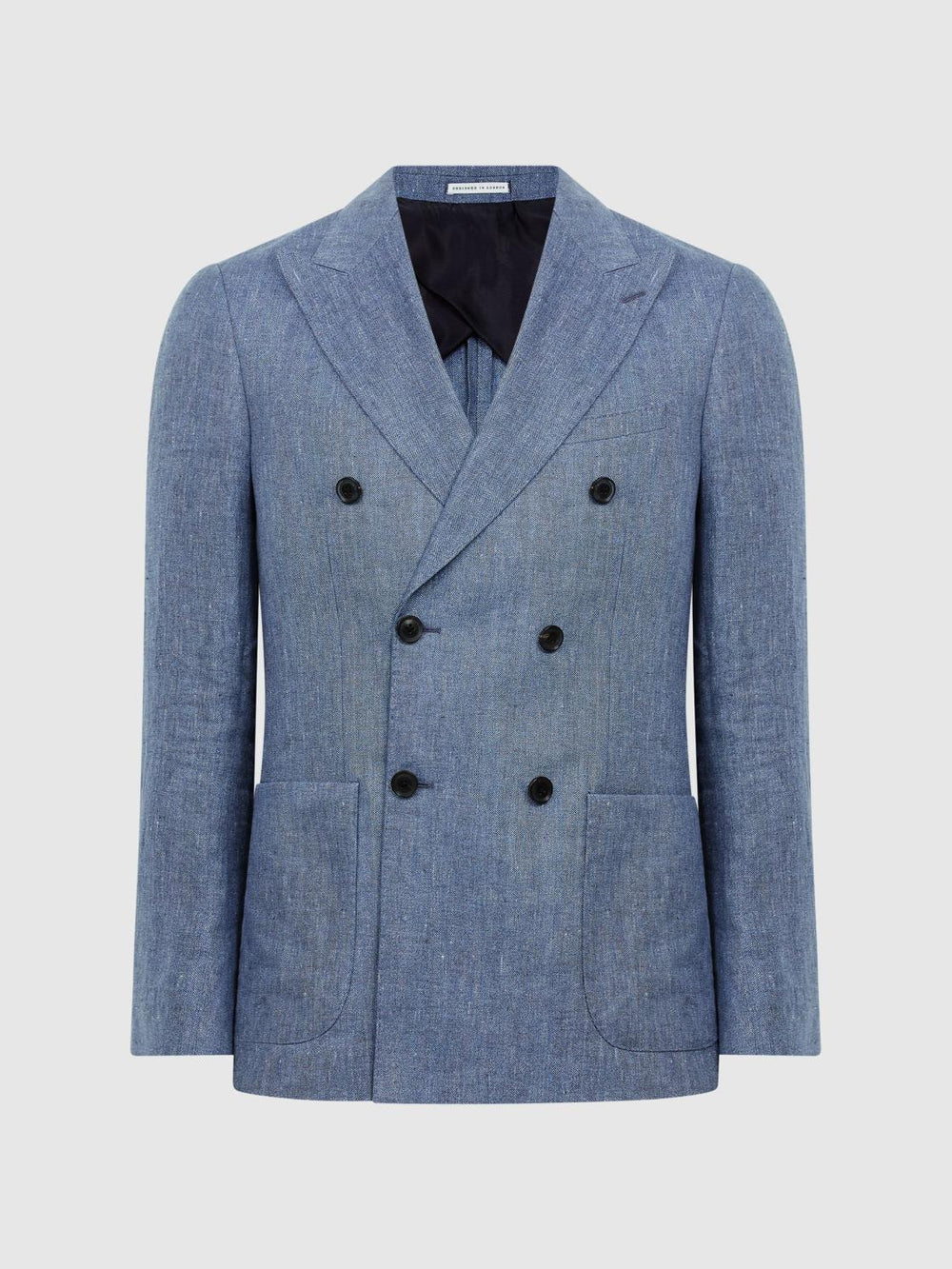 Reiss Suits &amp; Tailoring | Cheltenham Slim Fit Double Breasted Linen Blazer Chambray - Men