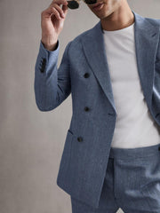 Reiss Suits &amp; Tailoring | Cheltenham Slim Fit Double Breasted Linen Blazer Chambray - Men