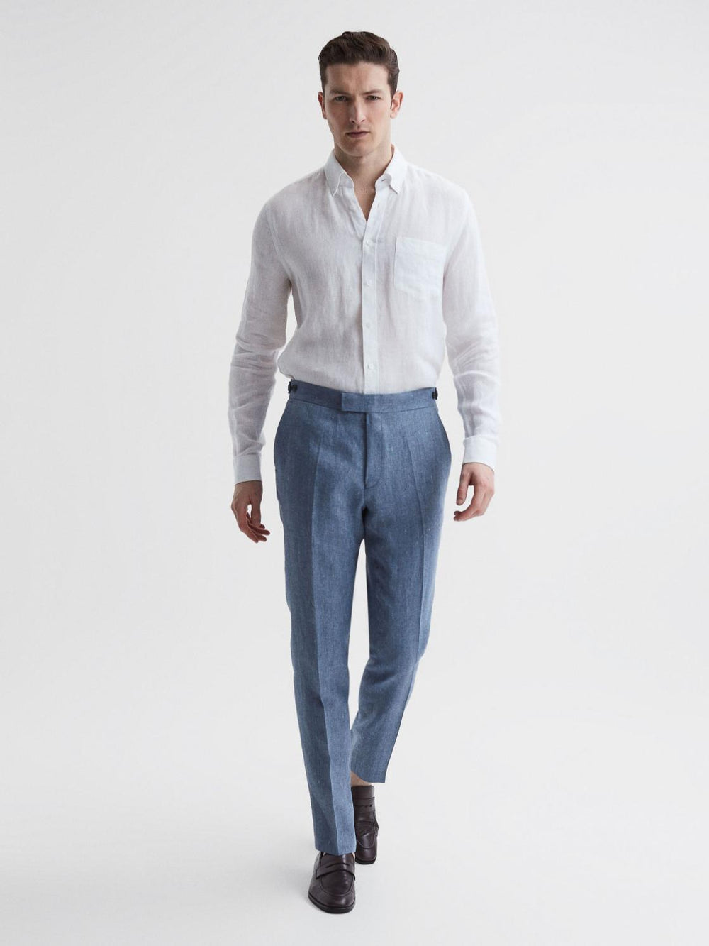 Reiss Suits &amp; Tailoring | Cheltenham Slim Fit Linen Herringbone Trousers Chambray - Men