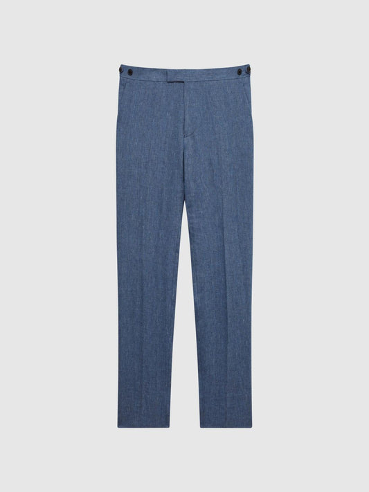 Reiss Suits &amp; Tailoring | Cheltenham Slim Fit Linen Herringbone Trousers Chambray - Men