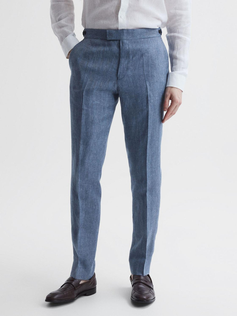 Reiss Suits &amp; Tailoring | Cheltenham Slim Fit Linen Herringbone Trousers Chambray - Men
