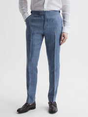 Reiss Suits &amp; Tailoring | Cheltenham Slim Fit Linen Herringbone Trousers Chambray - Men
