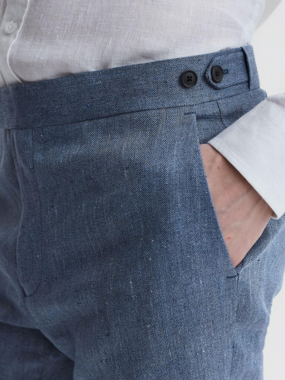 Reiss Suits &amp; Tailoring | Cheltenham Slim Fit Linen Herringbone Trousers Chambray - Men