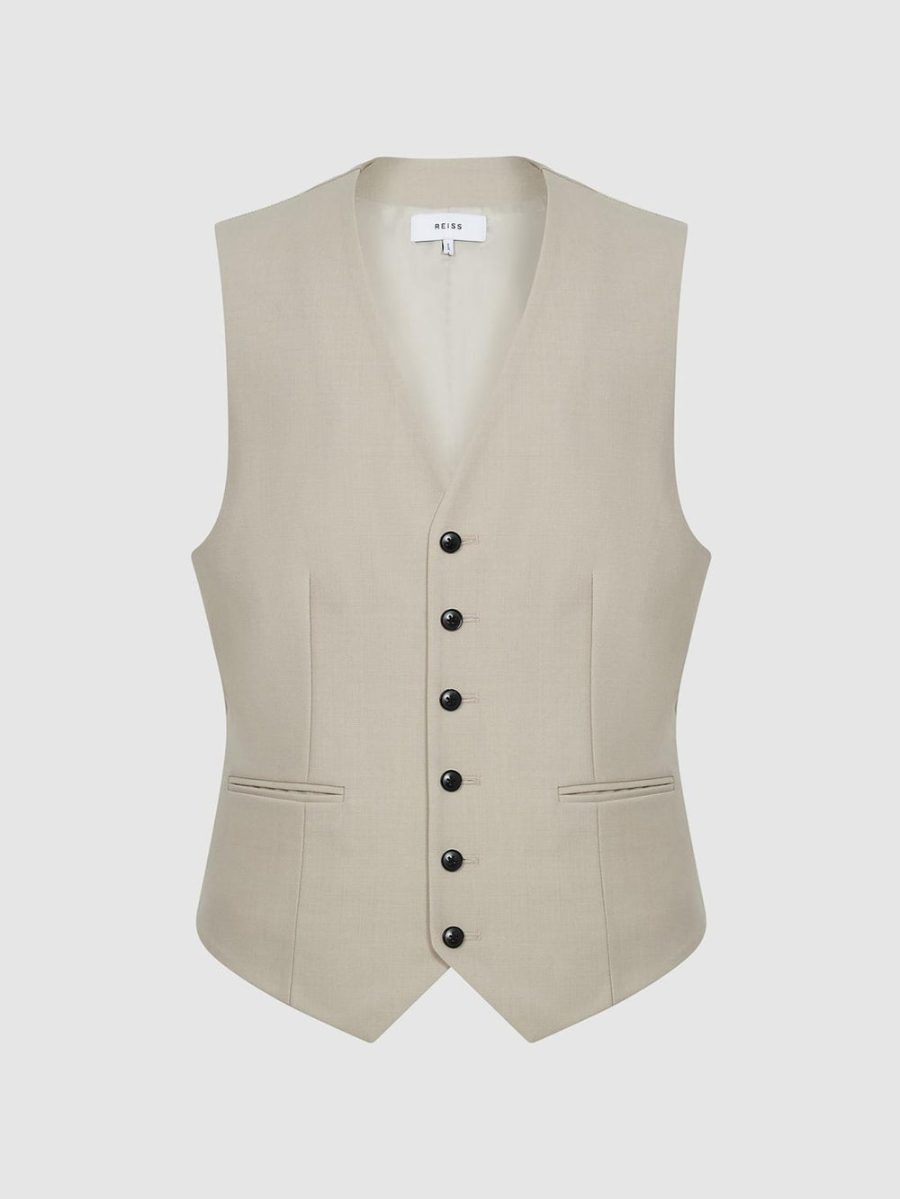Reiss Suits &amp; Tailoring | Fine Slim Fit Six Button Wool Waistcoat Stone - Men