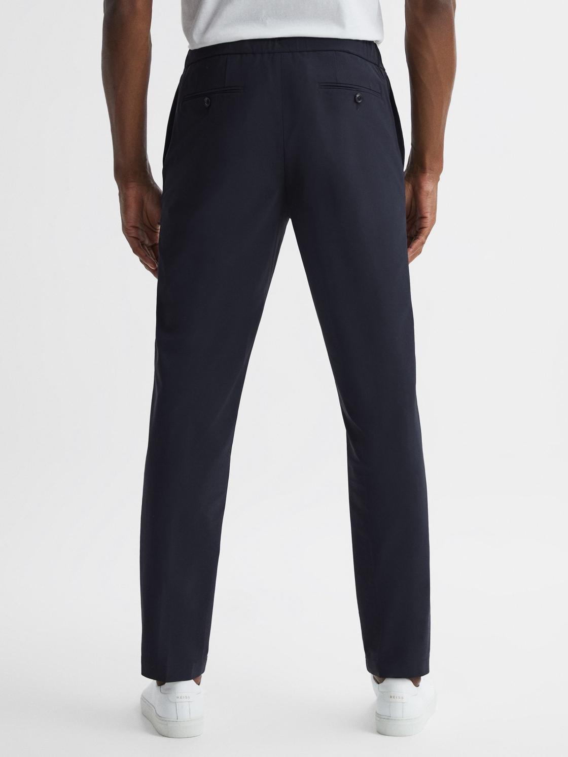 Reiss Suits &amp; Tailoring | Flip Slim Fit Drawstring Waistband Trousers Navy - Men