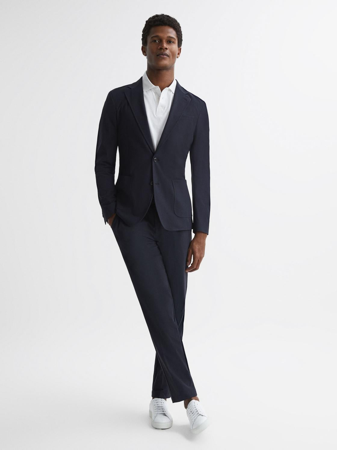 Reiss Suits &amp; Tailoring | Flip Slim Fit Drawstring Waistband Trousers Navy - Men