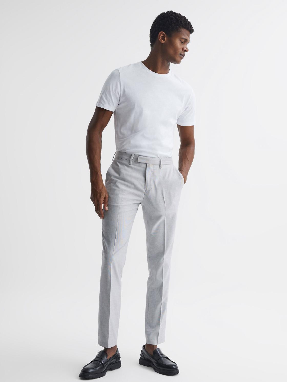 Reiss Suits &amp; Tailoring | Fold Slim Fit Trousers Light Grey - Men
