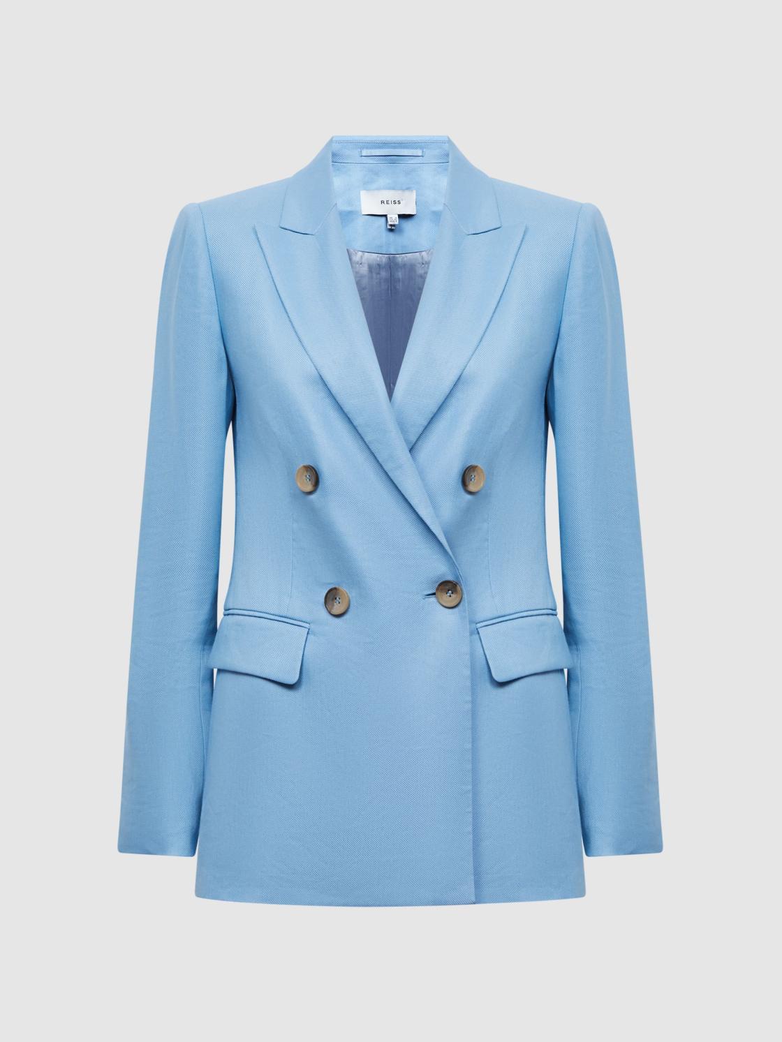 Reiss Suits &amp; Tailoring | Hollie Double Breasted Linen Blazer Blue - Women