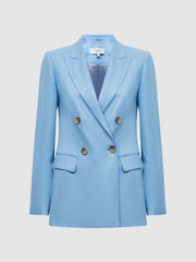 Reiss Suits &amp; Tailoring | Hollie Double Breasted Linen Blazer Blue - Women