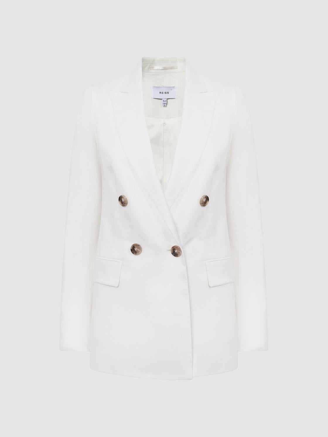 Reiss Suits &amp; Tailoring | Hollie Double Breasted Linen Blazer Blue - Women