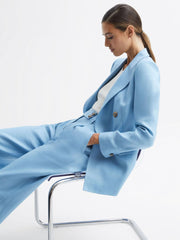 Reiss Suits &amp; Tailoring | Hollie Double Breasted Linen Blazer Blue - Women
