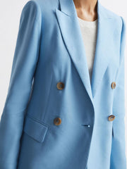 Reiss Suits &amp; Tailoring | Hollie Double Breasted Linen Blazer Blue - Women