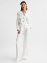 Reiss Suits &amp; Tailoring | Hollie Double Breasted Linen Blazer Blue - Women