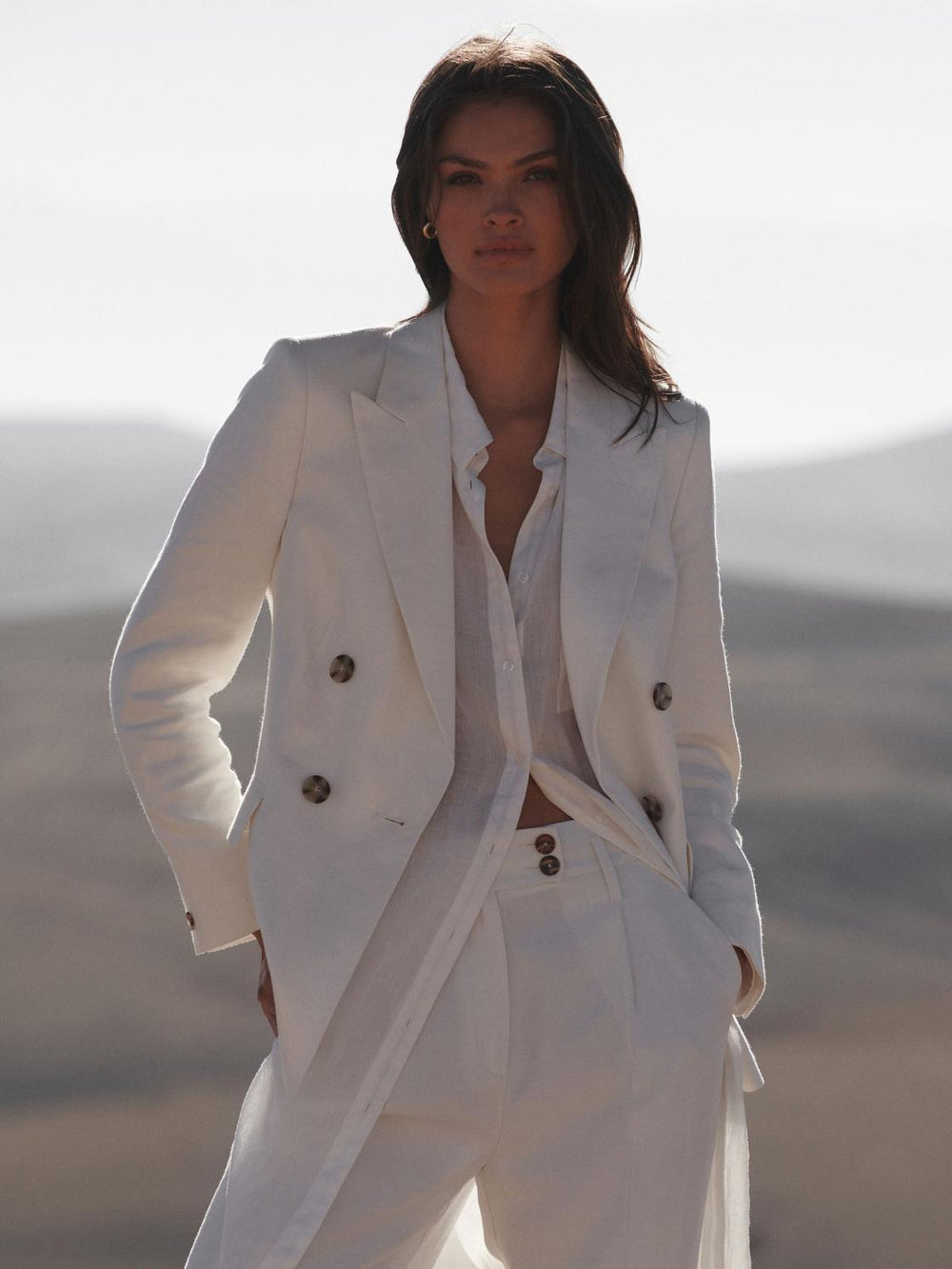 Reiss Suits &amp; Tailoring | Hollie Double Breasted Linen Blazer White - Women