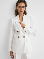 Reiss Suits &amp; Tailoring | Hollie Double Breasted Linen Blazer White - Women