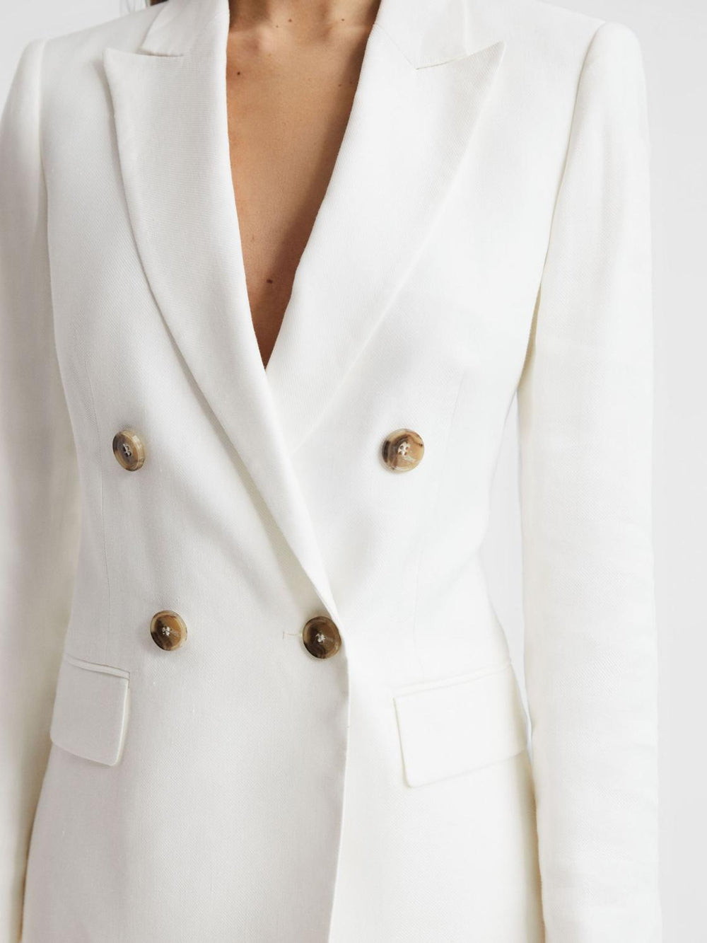 Reiss Suits &amp; Tailoring | Hollie Double Breasted Linen Blazer White - Women
