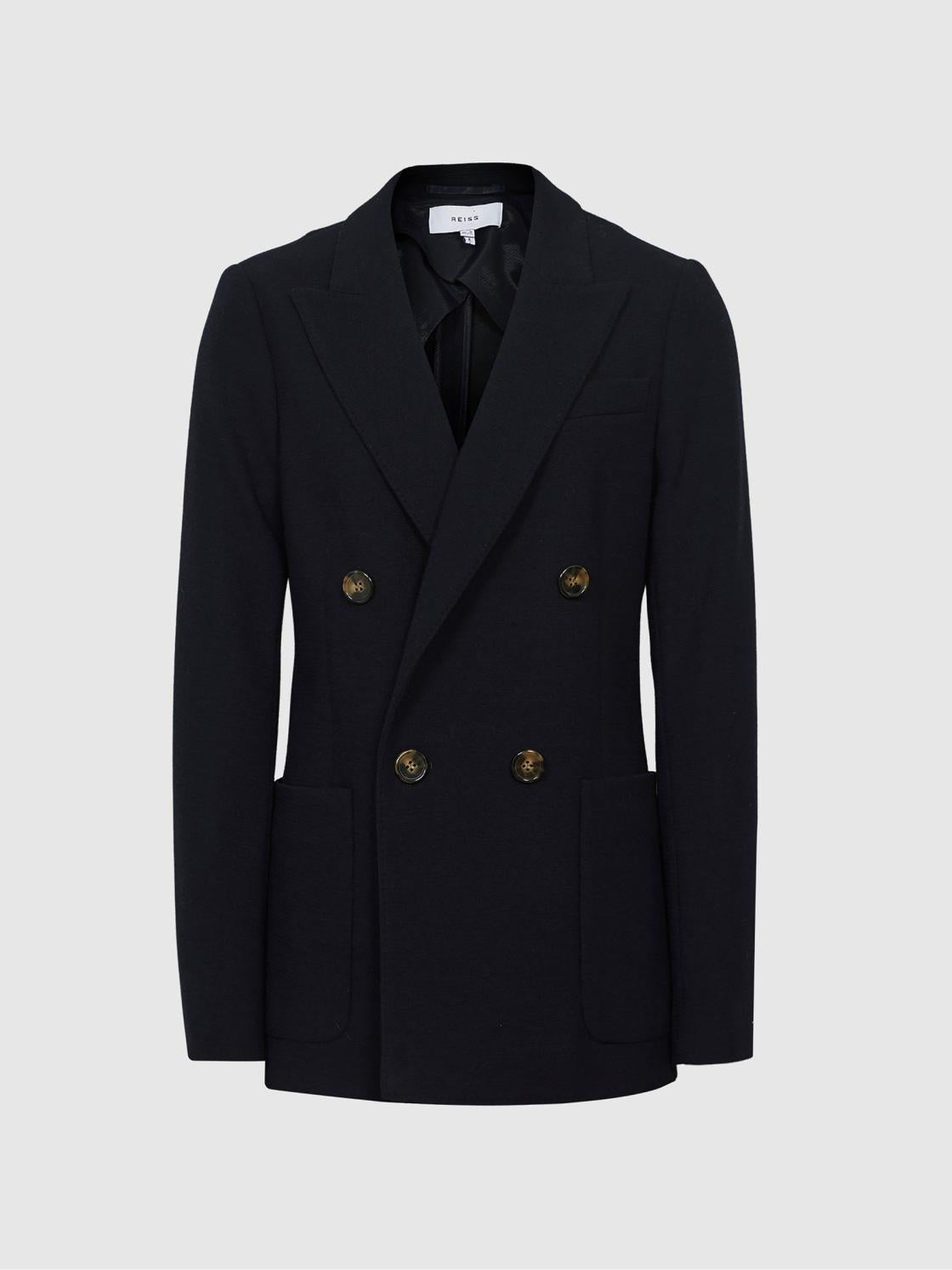 Reiss Suits &amp; Tailoring | Iria Double Breasted Wool Blend Blazer Navy - Women