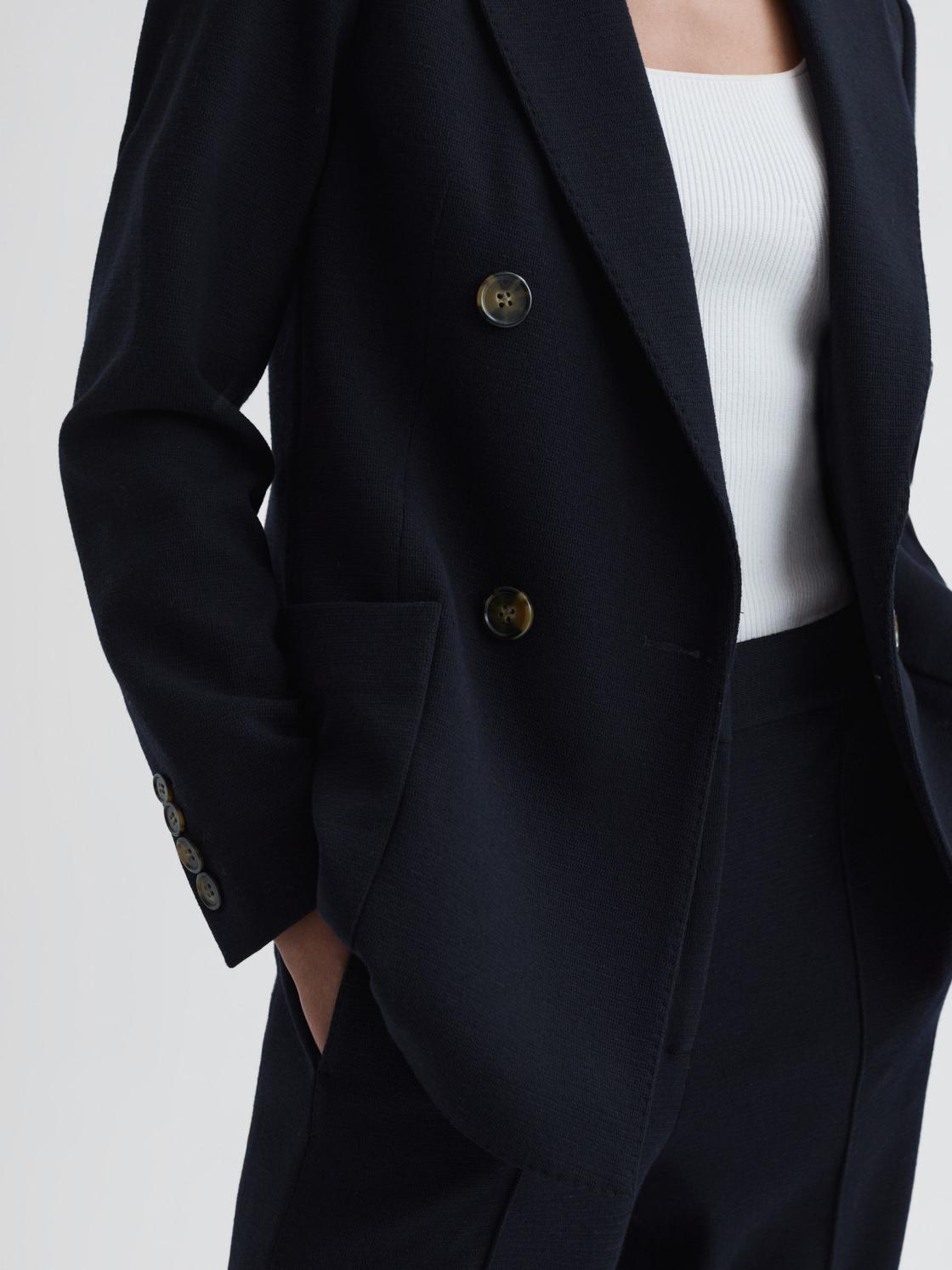 Reiss Suits &amp; Tailoring | Iria Double Breasted Wool Blend Blazer Navy - Women