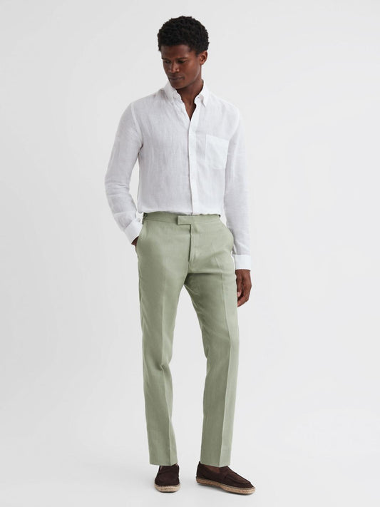 Reiss Suits &amp; Tailoring | Kin Linen Formal Trousers Apple - Men