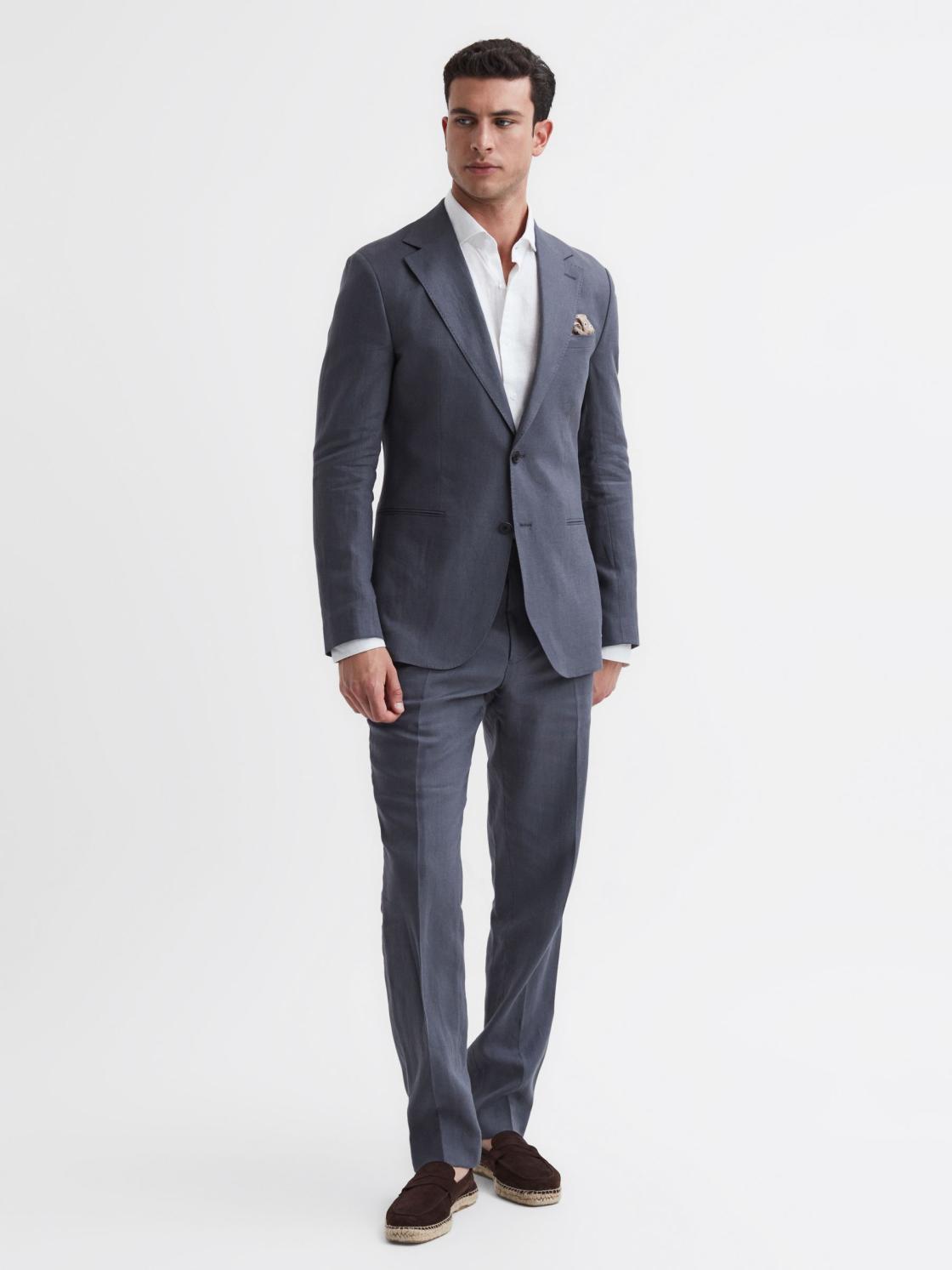 Reiss Suits &amp; Tailoring | Kin Slim Fit Single Breasted Linen Blazer Airforce Blue - Men