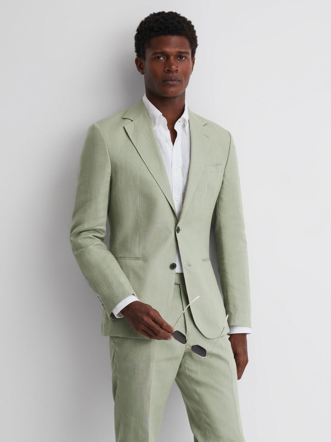 Reiss Suits &amp; Tailoring | Kin Slim Fit Single Breasted Linen Blazer Apple - Men