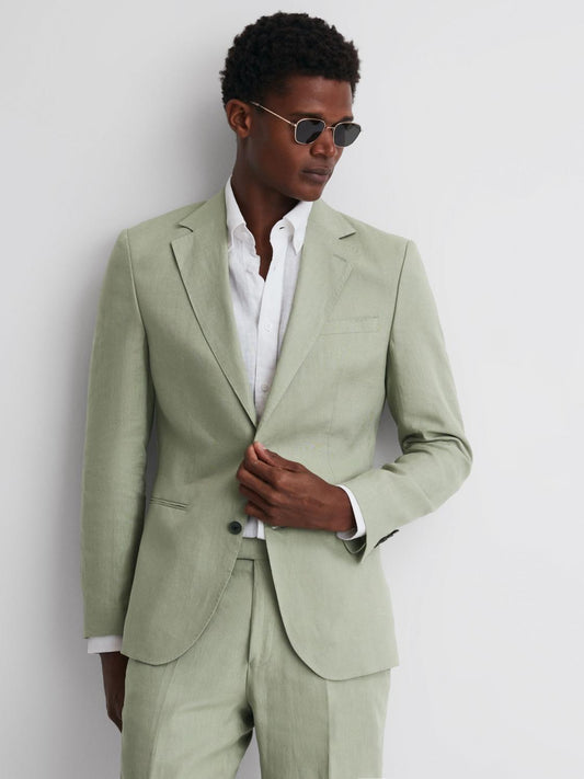 Reiss Suits &amp; Tailoring | Kin Slim Fit Single Breasted Linen Blazer Apple - Men