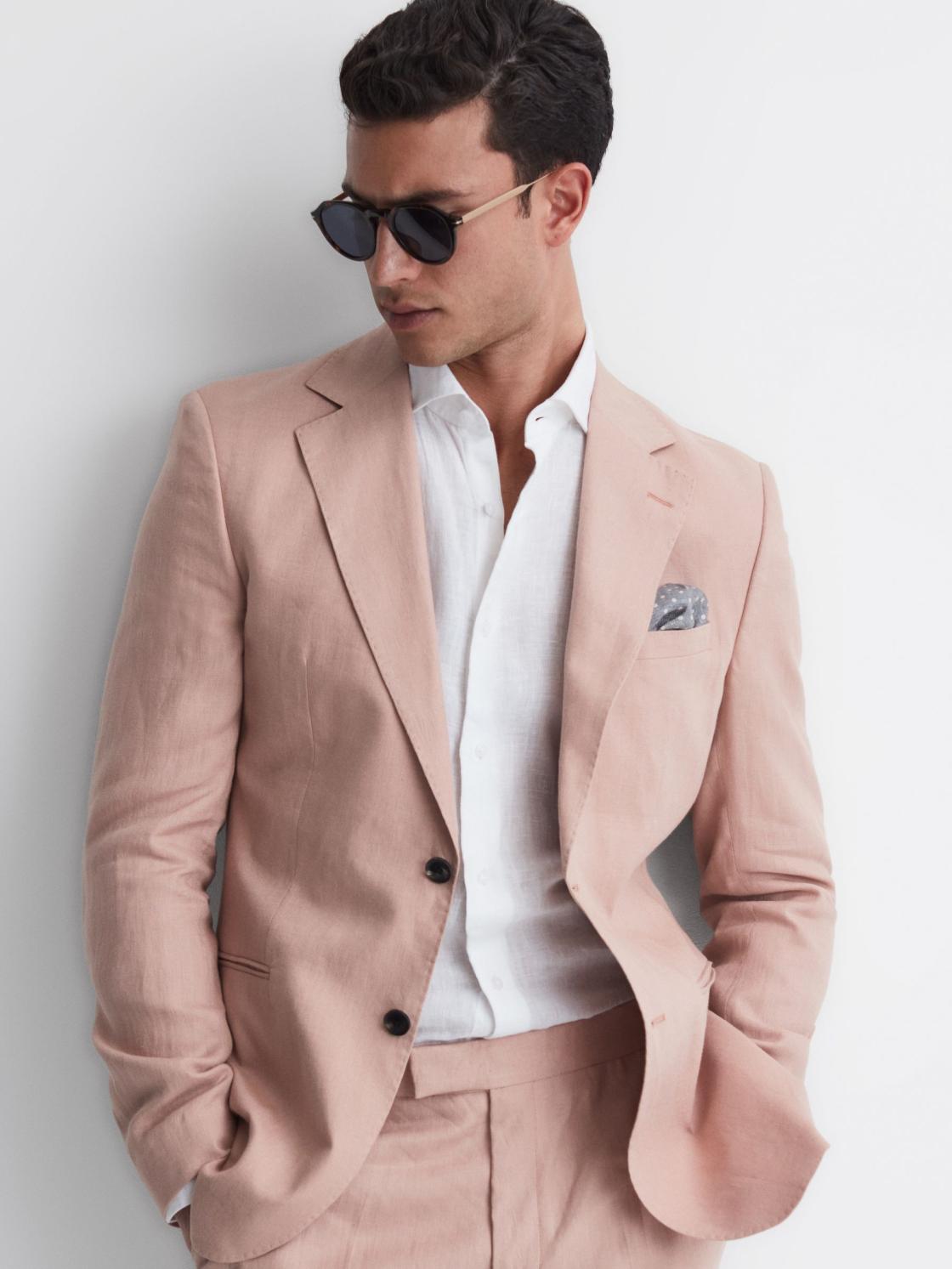 Reiss Suits &amp; Tailoring | Kin Slim Fit Single Breasted Linen Blazer Blush - Men