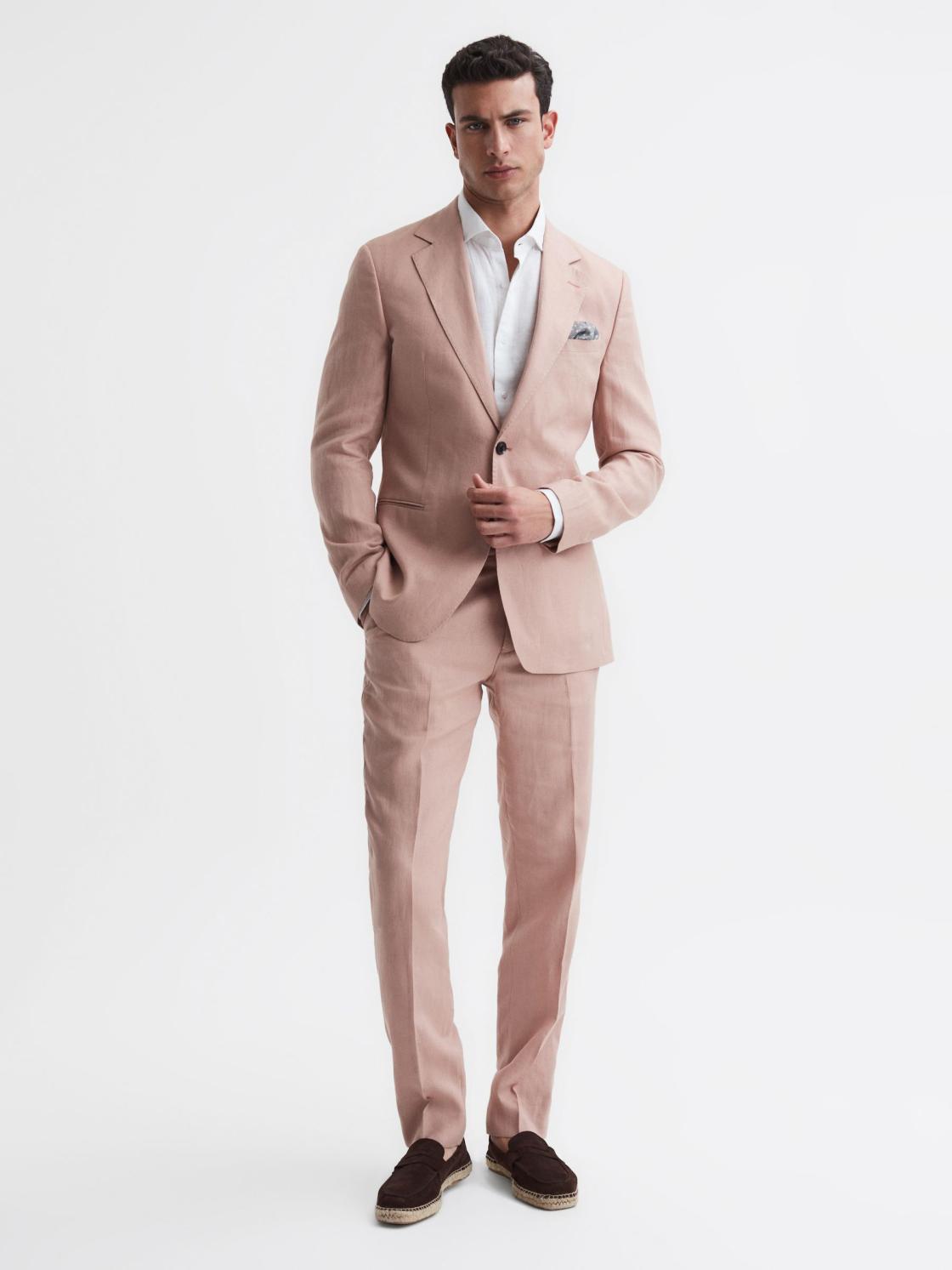 Reiss Suits &amp; Tailoring | Kin Slim Fit Single Breasted Linen Blazer Blush - Men