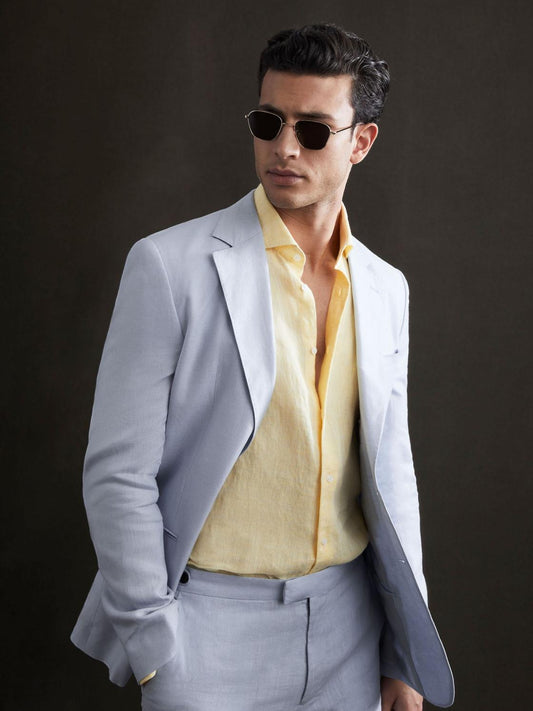 Reiss Suits &amp; Tailoring | Kin Slim Fit Single Breasted Linen Blazer Soft Blue - Men