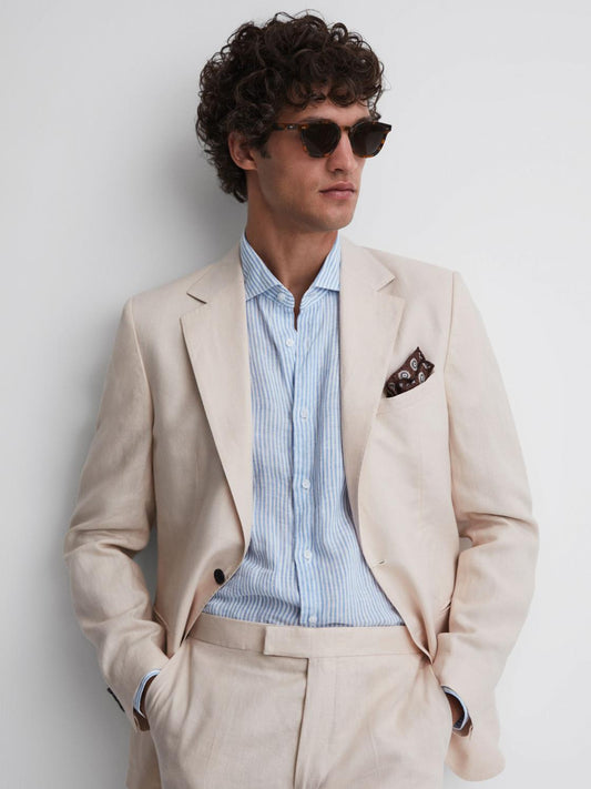Reiss Suits &amp; Tailoring | Kin Slim Fit Single Breasted Linen Blazer Stone - Men