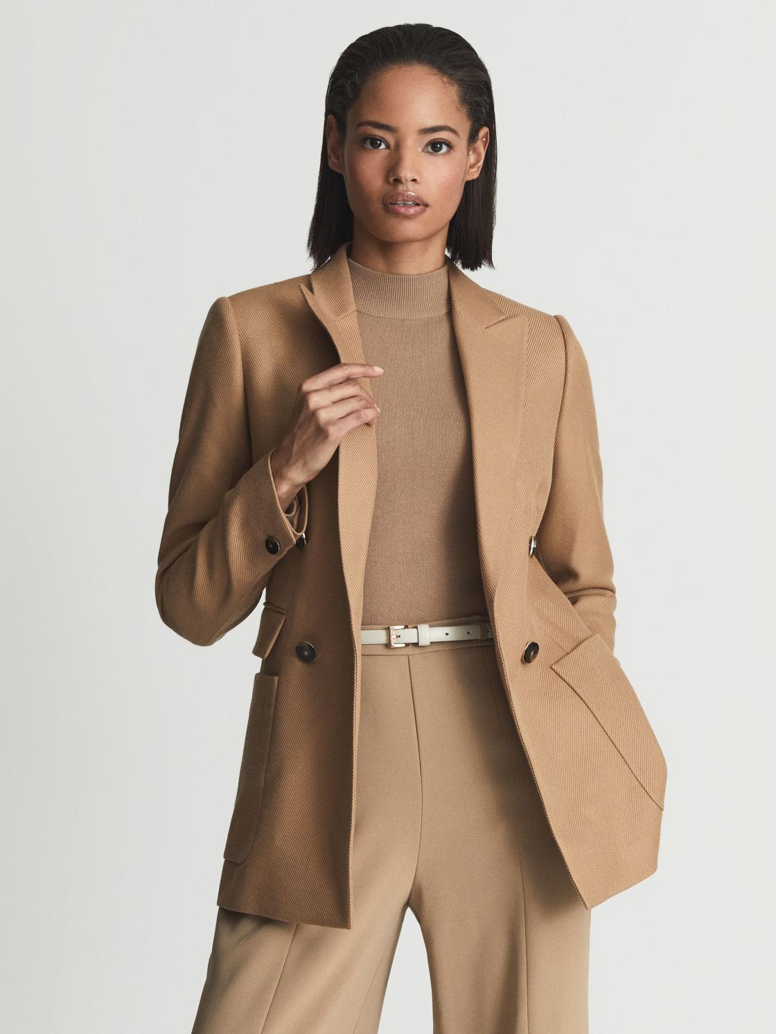 Reiss Suits &amp; Tailoring | Larsson Double Breasted Twill Blazer Camel - Women