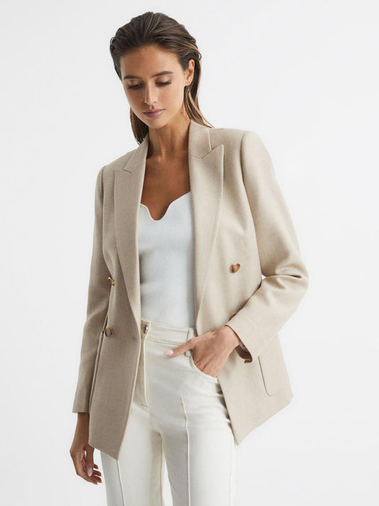 Reiss Suits &amp; Tailoring | Larsson Double Breasted Twill Blazer Camel - Women